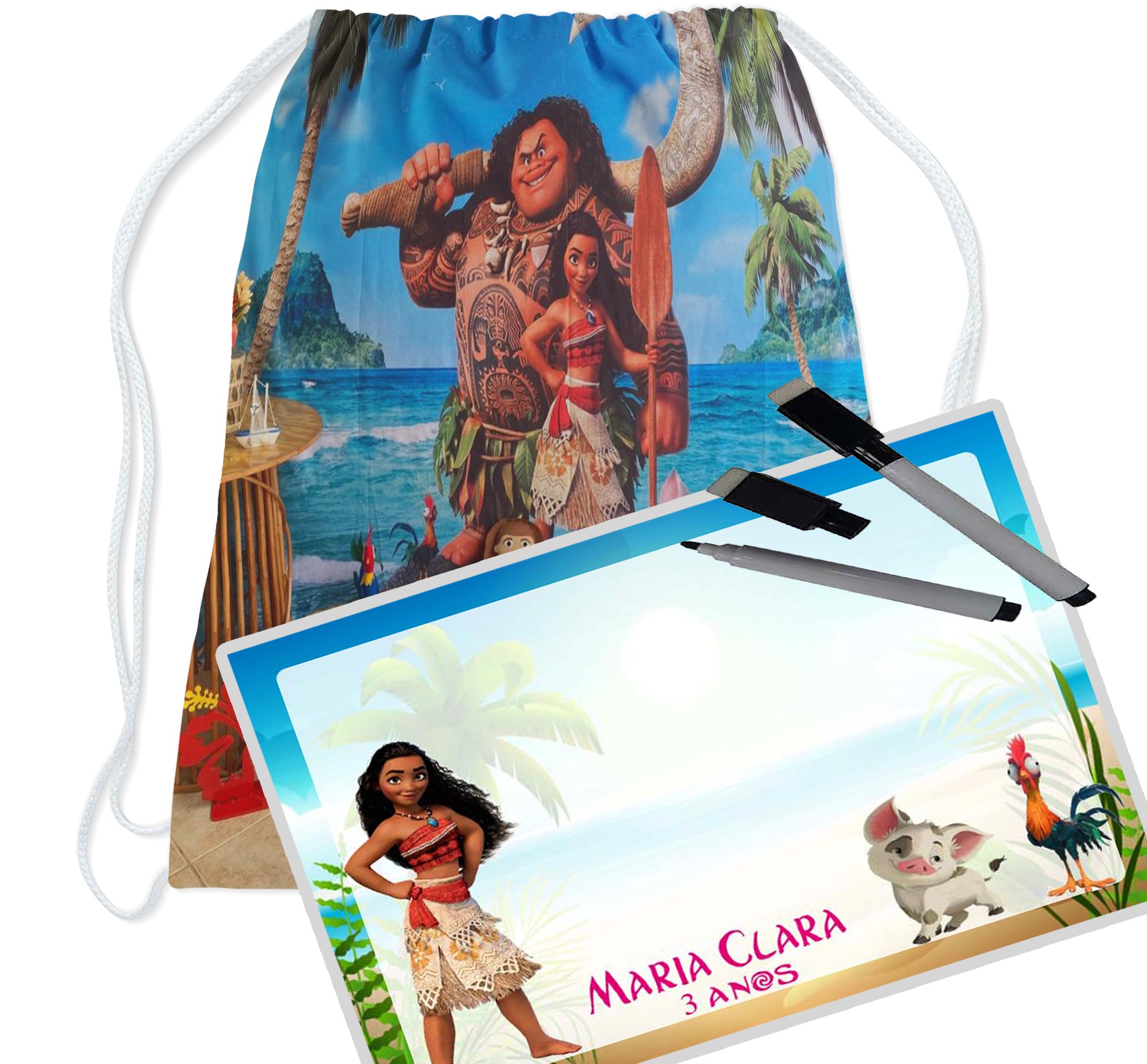 Kit Mochilinha personalizada +Lousa Magica para lembrancinhas da Moana