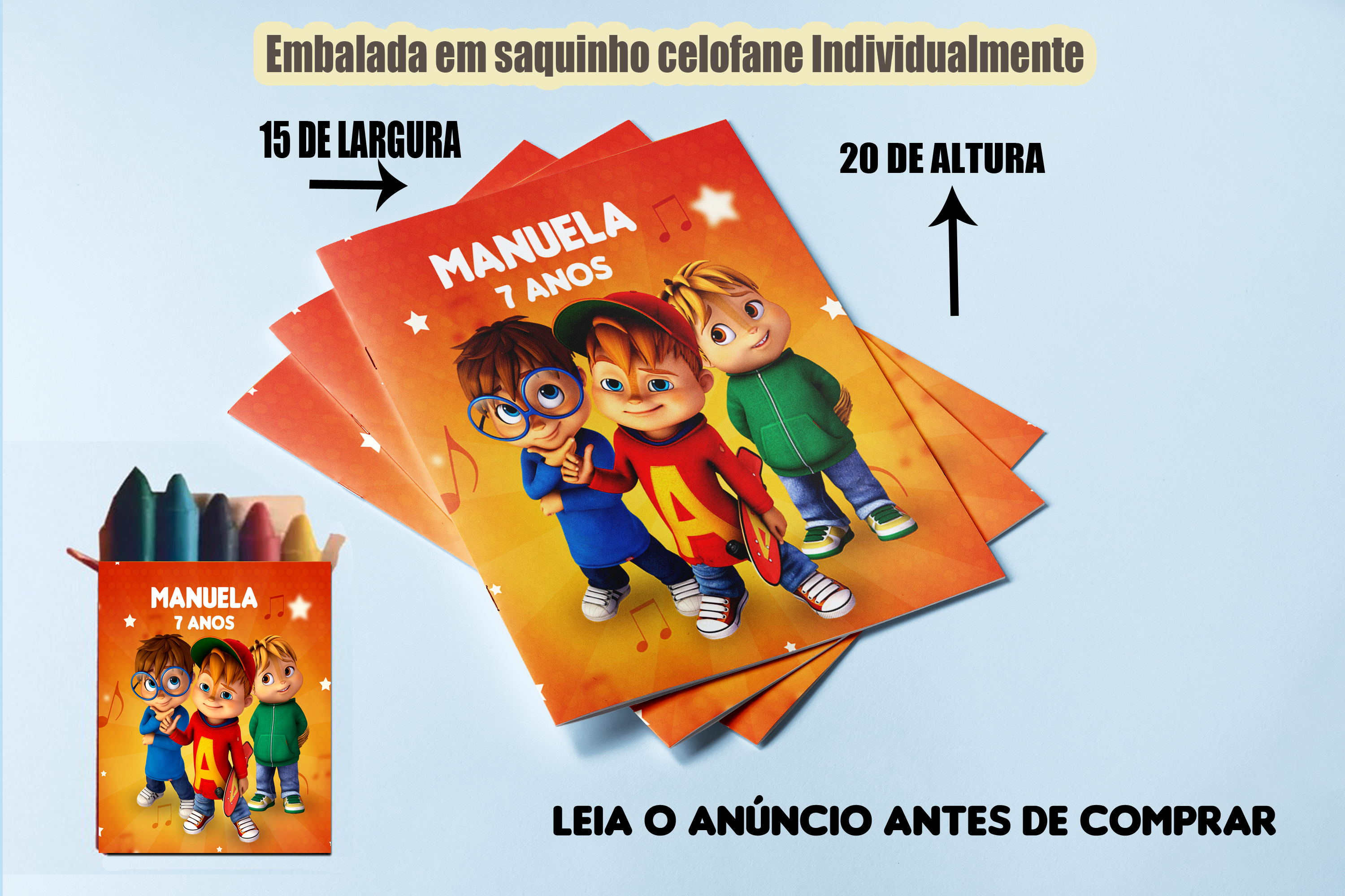 Revistinha de Colorir com Giz de cera Personalizada do Alvim e os Esquilos