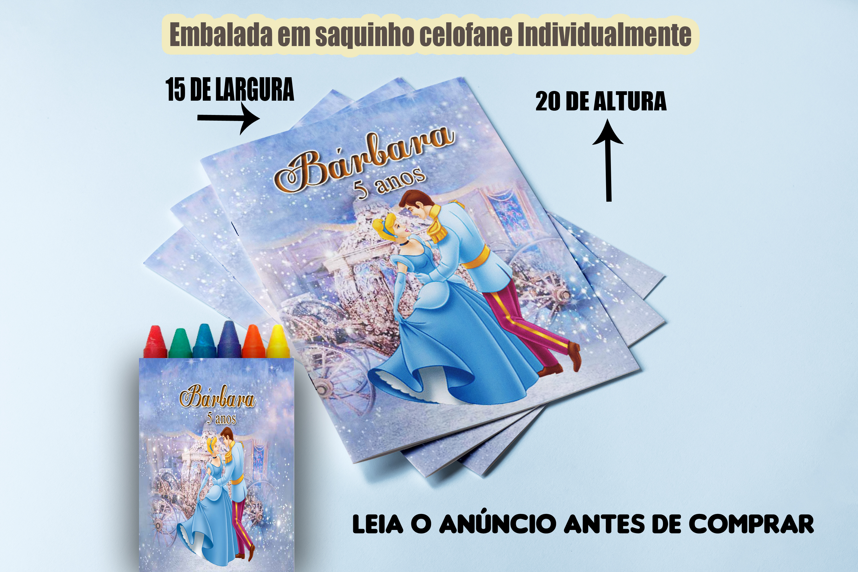 Revista de Colorir com Giz de cera personalizada da Cinderela
