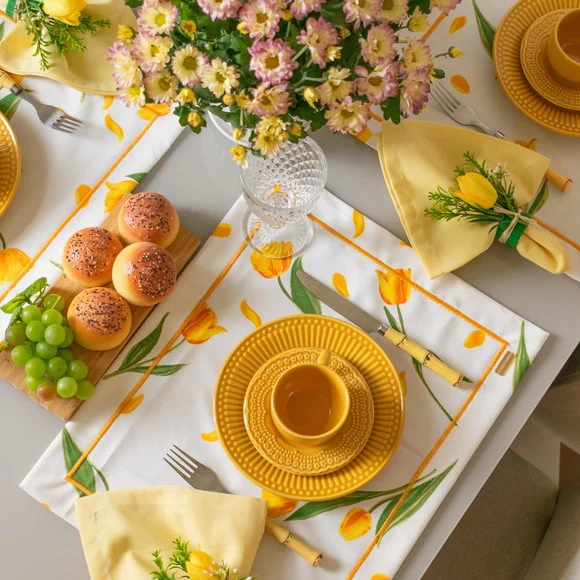 Kit Mesa Posta Dia das Mães Tulipas Amarelas 4 Lugares