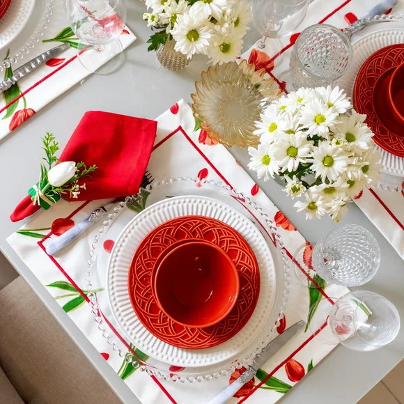 Kit Mesa Posta Dia das Mães Tulipas Vermelhas 4 Lugares