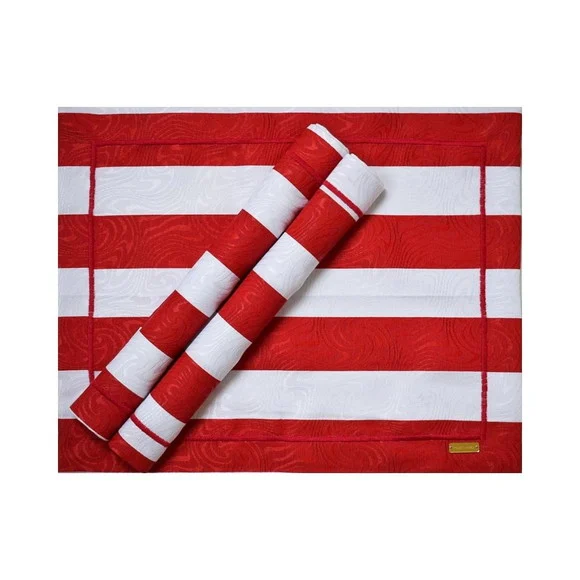 Jogo Americano Listrado Vermelho e Branco 6 Lugares
