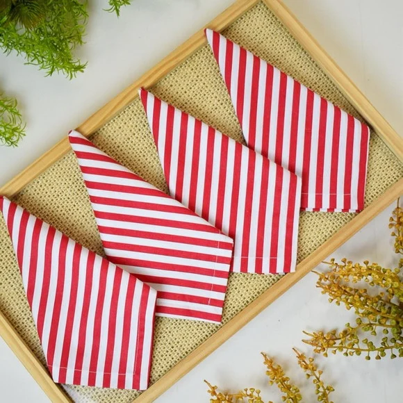 Guardanapo de Natal Listrado Vermelho e Branco/ 6 Unidades