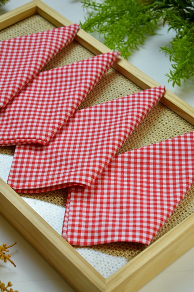 Guardanapo de Algodão Xadrez Vermelho e Branco / 6 Unidades - foto 1
