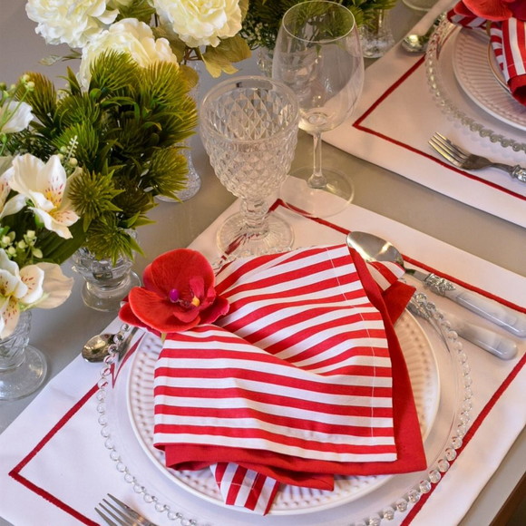 Kit Mesa Posta Branco e Vermelho 10 Lugares - foto 1
