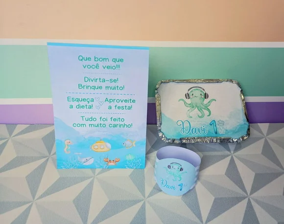 Kit Centro de Mesa Personalizado Tema Fundo do Mar - foto 1