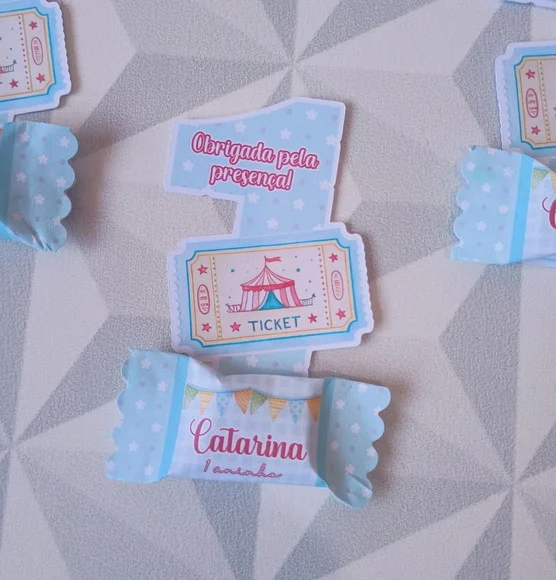 Tag Número com Bala Lembrancinha Personalizada Tema Circo
