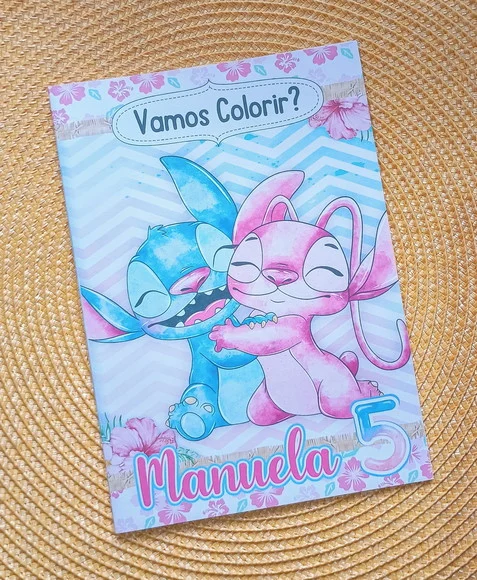 Livrinho de Colorir Tema Stitch e Angel Brinde Personalizado