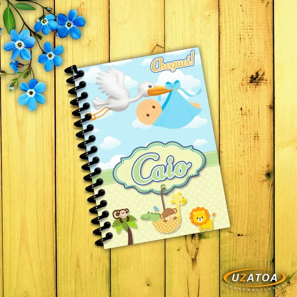 Lembrancinha Caderninho Maternidade Safari com Capa e Folhas Personalizadas