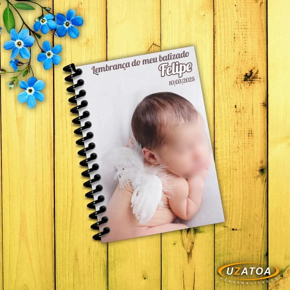Lembrancinha Caderninho Batizado com Capa e Folhas Personalizadas