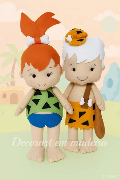 Pedrita e Bam Bam Bonecos Decoração Feltro