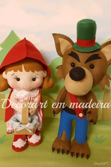 Chapeuzinho e Lobo Mau Bonecos Decoração Feltro