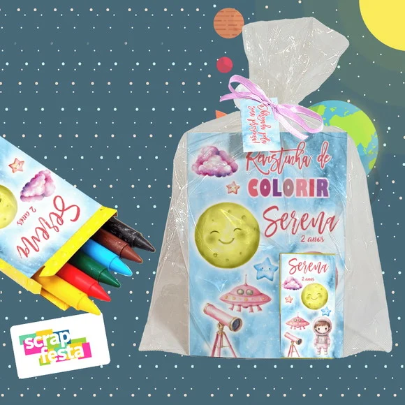 Revista Colorir+saquinho+fitinha+tag Espaço Astronauta