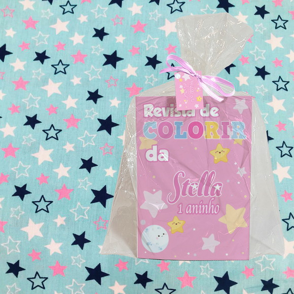 Revista Colorir+saquinho+fitinha+tag Festa Brilha Estrelinha