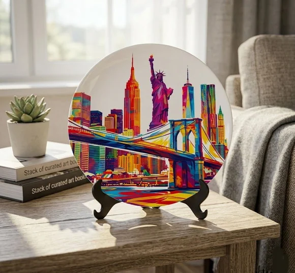 Prato Porcelana Nova York 21cm - Skyline e Ponte Pop Art