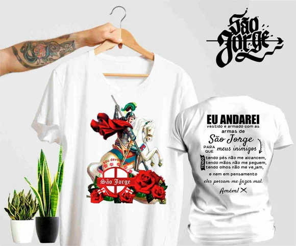 Camiseta São Jorge "sou Devoto" com Rosas - Fé e Beleza - foto 1