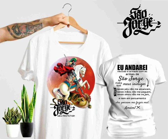 Camiseta São Jorge Guerreiro - Estampa Frente e Verso - foto 1