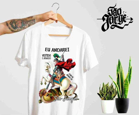 Camiseta São Jorge Andarei Vestido e Armado - Fé e Proteçã - foto 1
