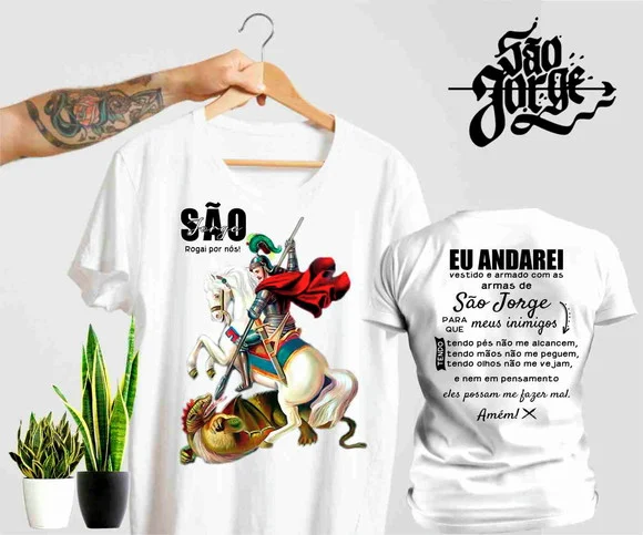 Camiseta São Jorge Armadura de Fé - Estampa Frente e Verso - foto 1
