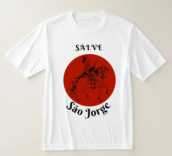 Camiseta Salve São Jorge - Design Red Circle Minimalista