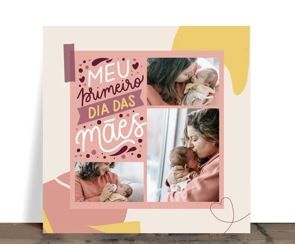 Azulejo Personalizado Meu Primeiro Dia das Mães com 3 Fotos