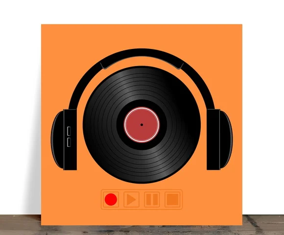 Azulejo Decorativo Disco de Vinil e Headphones Retrô 15x15 c