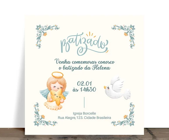 Azulejo Personalizado Batizado com Dados e Arte Aquarela 15x