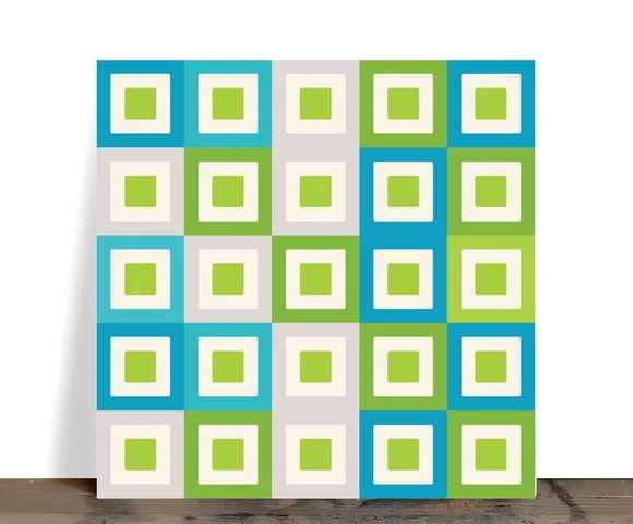 Azulejo Decorativo Retrô Geométrico Verde e Azul 15x15 Cerâm
