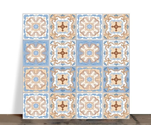 Azulejo Decorativo Mosaico Mandala Azul e Bege 15x15 Cerâmic