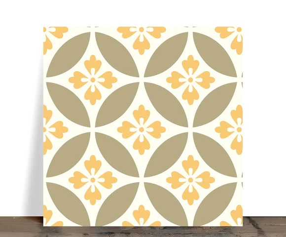 Azulejo Decorativo Mandala Amarela Retrô 15x15 Cerâmica