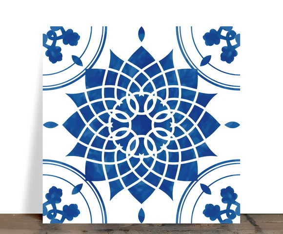 Azulejo Decorativo Mandala Azul Aquarela 15x15 Cerâmica