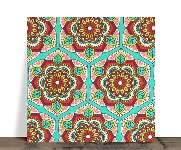 Azulejo Decorativo Mandala Floral Turquesa 15x15 Cerâmica