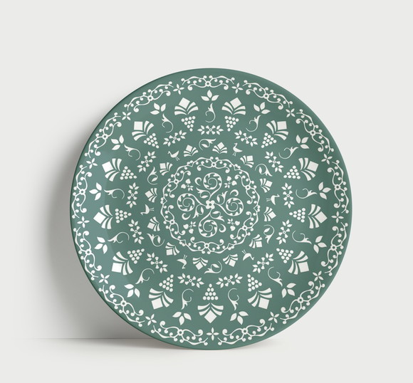 Prato Decorativo Mandala Botânica Provençal 21cm Porcelana