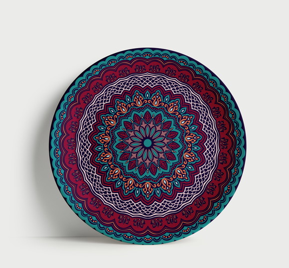 Prato Decorativo Mandala Imperial Turquesa e Rubi 21cm Porce
