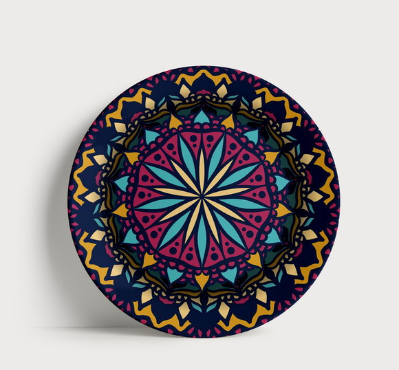 Prato Decorativo Mandala Noturna Vibrante 21cm Porcelana