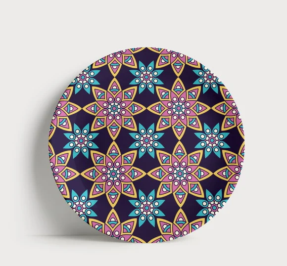 Prato Decorativo Padrão Mandalas Estilizadas 21cm Porcelana