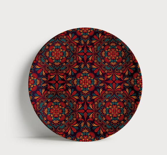Prato Decorativo Padrão Mandala Étnico 21cm Porcelana