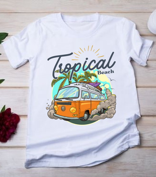 Camiseta Kombi Tropical Beach Surf Estampa Retro
