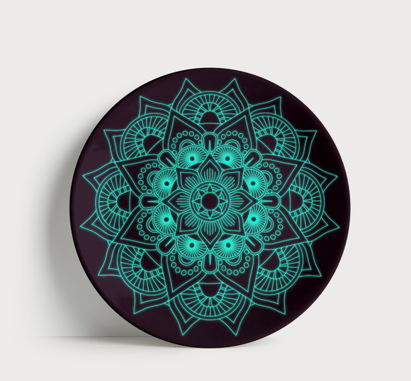 Prato Decorativo Mandala Neon Turquesa