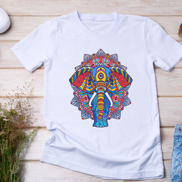 Camiseta Elefante Indiano Mandala Vibrante - foto 1