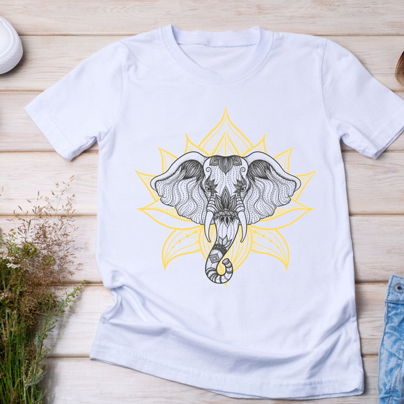 Camiseta Elefante Indiano Estilizado e Lótus - foto 1