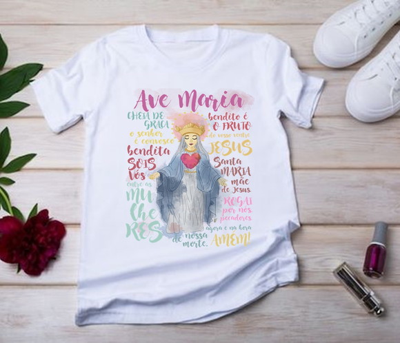 Camiseta Ave Maria Sagrado Coração ? Fé e Devoção - foto 1