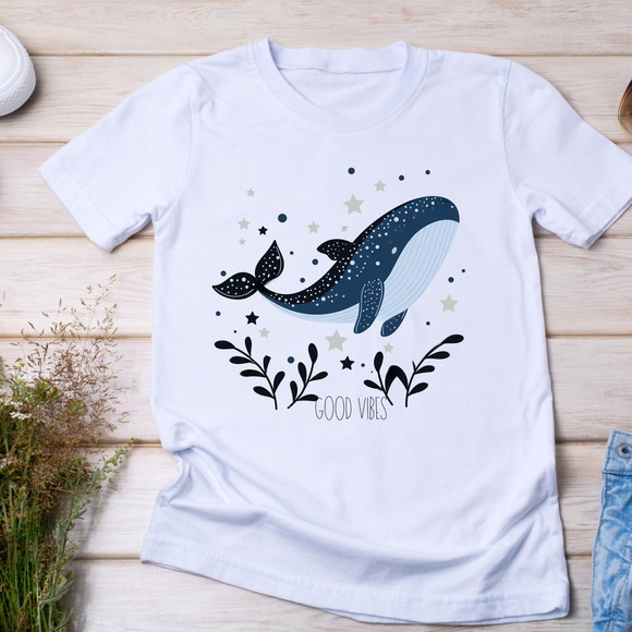 Camiseta Baleia - Good Vibes - Oceano, Paz e Astral - foto 1