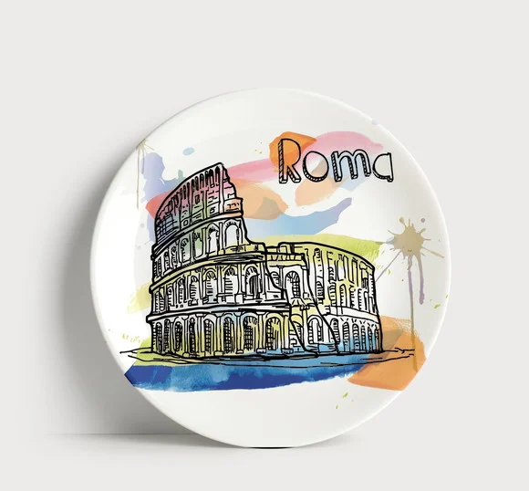 Prato Decorativo Aquarela Roma - Decoração de Mesa ou Parede