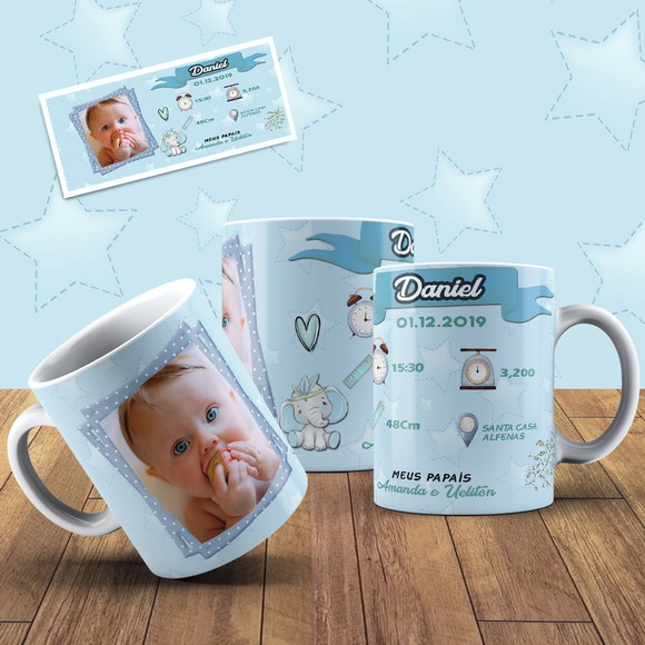 Caneca Personalizada Nascimento Bebê com Foto e Dados - foto 1