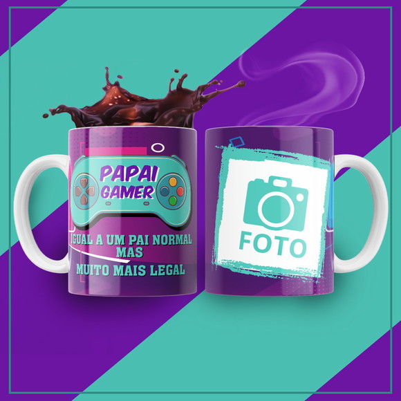 Caneca Personalizada Papai Gamer Geek com Foto - foto 1