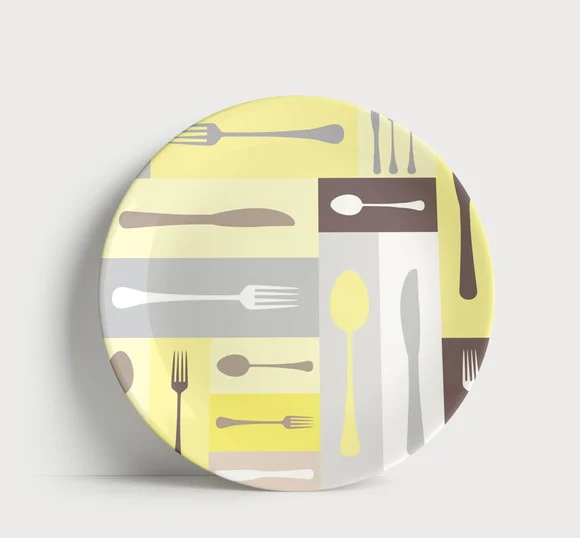 Prato Decorativo Estilo Retrô: Talheres em Geometria - foto 1
