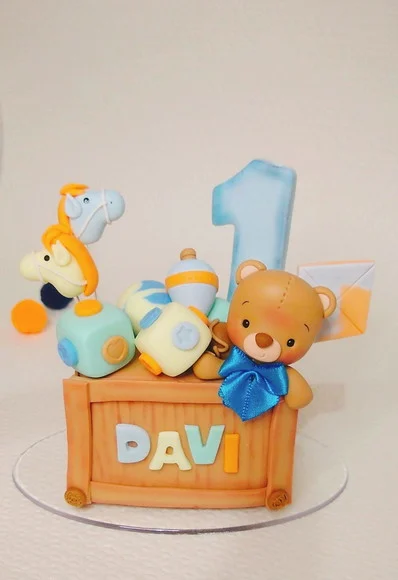 Topo de Bolo Caixa de Brinquedo Biscuit - foto 1
