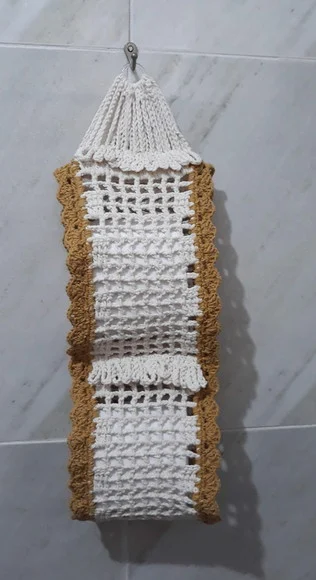 Porta Papel Higiênico Crochê Franjas - 2 Rolos - foto 1