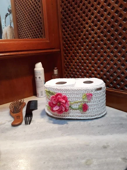 Porta Papel Higiênico em Crochê para Bancada - 2 Rolos - foto 1